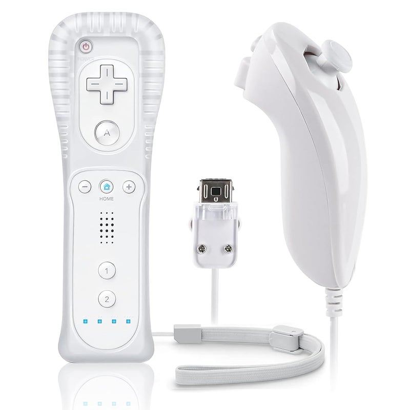 FIOTOK Wii Remote with Nunchuck,Wii Controller with Nunchuck Compatible with Nintendo Wii/Wii U with Silicone Case and Wrist Strap, White - Image 1